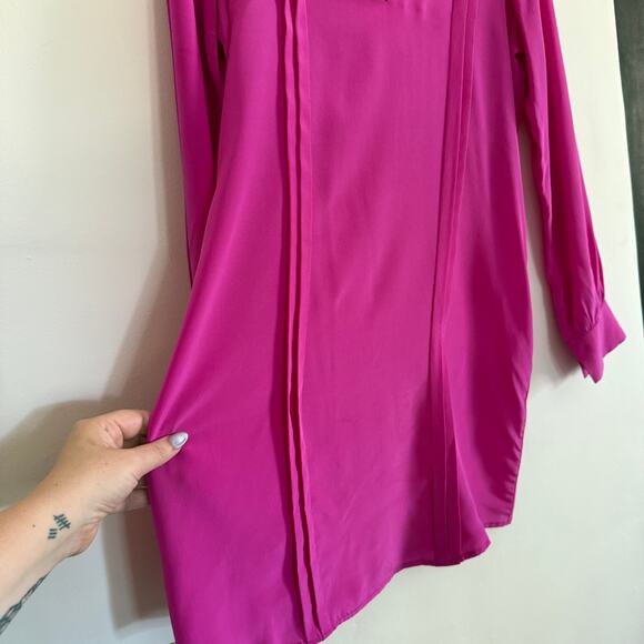 RORY BECA | PInk / Fuschia Silk V Neck Long Sleeve Shift Mini Dress | Small - Picture 5 of 8